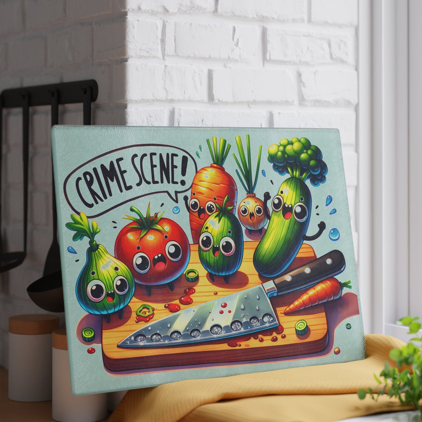 Kitchen Crime Scene Glass Cutting Board