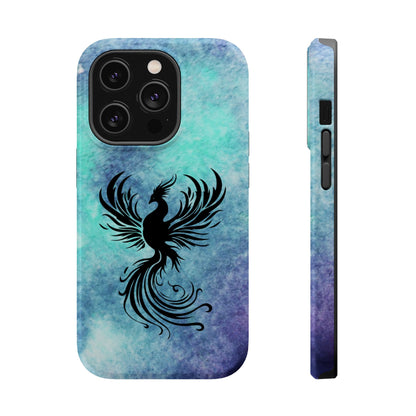 Phoenix Silhouette Over Teal Nebula MagSafe® Compatible Tough Case for iPhone