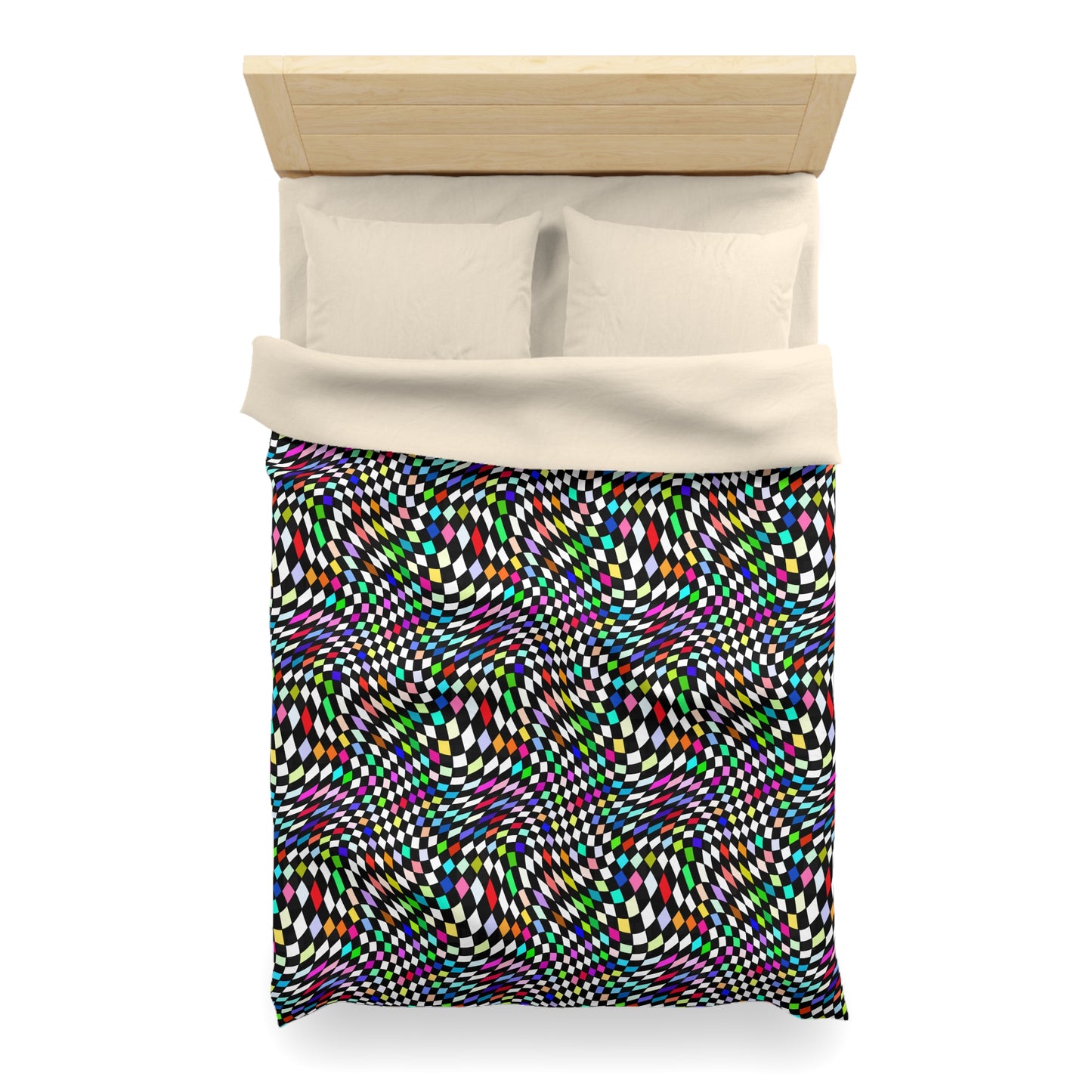 Warped Colorful Checkered Microfiber Duvet Cover