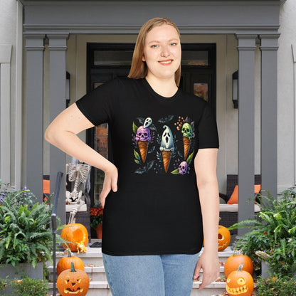 Ice Cream Cones w/Pumpkins and Ghost Adult  T-shirt