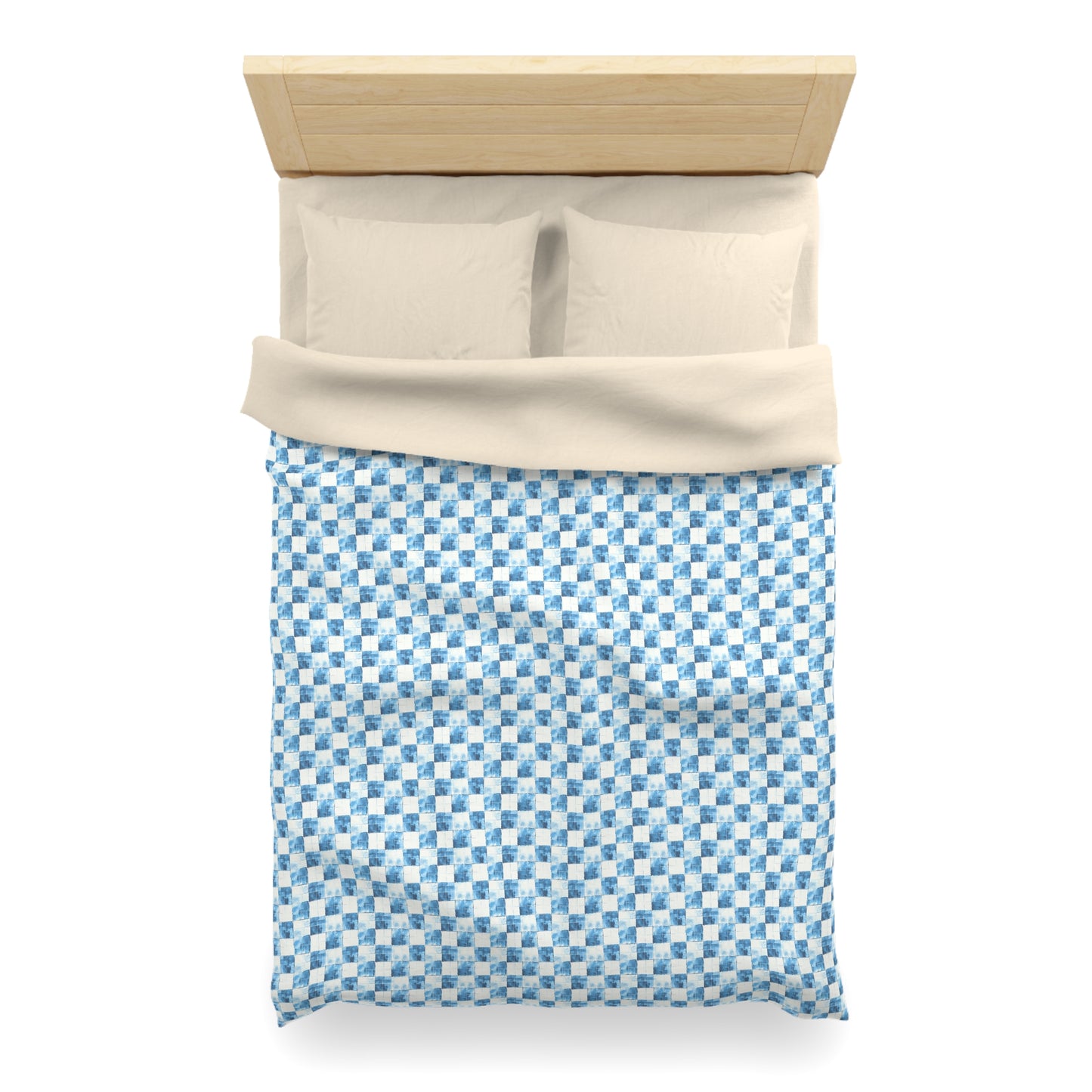 Cozy Blue Checkered Microfiber Duvet Cover