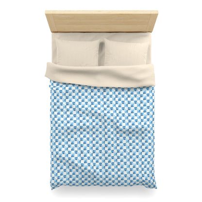 Cozy Blue Checkered Microfiber Duvet Cover