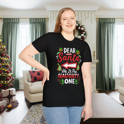 Dear Santa He Is The Naughty One Adult T-shirt