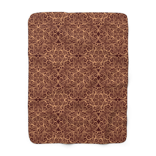 Oriental Red/Gold Floral Fleece Blanket