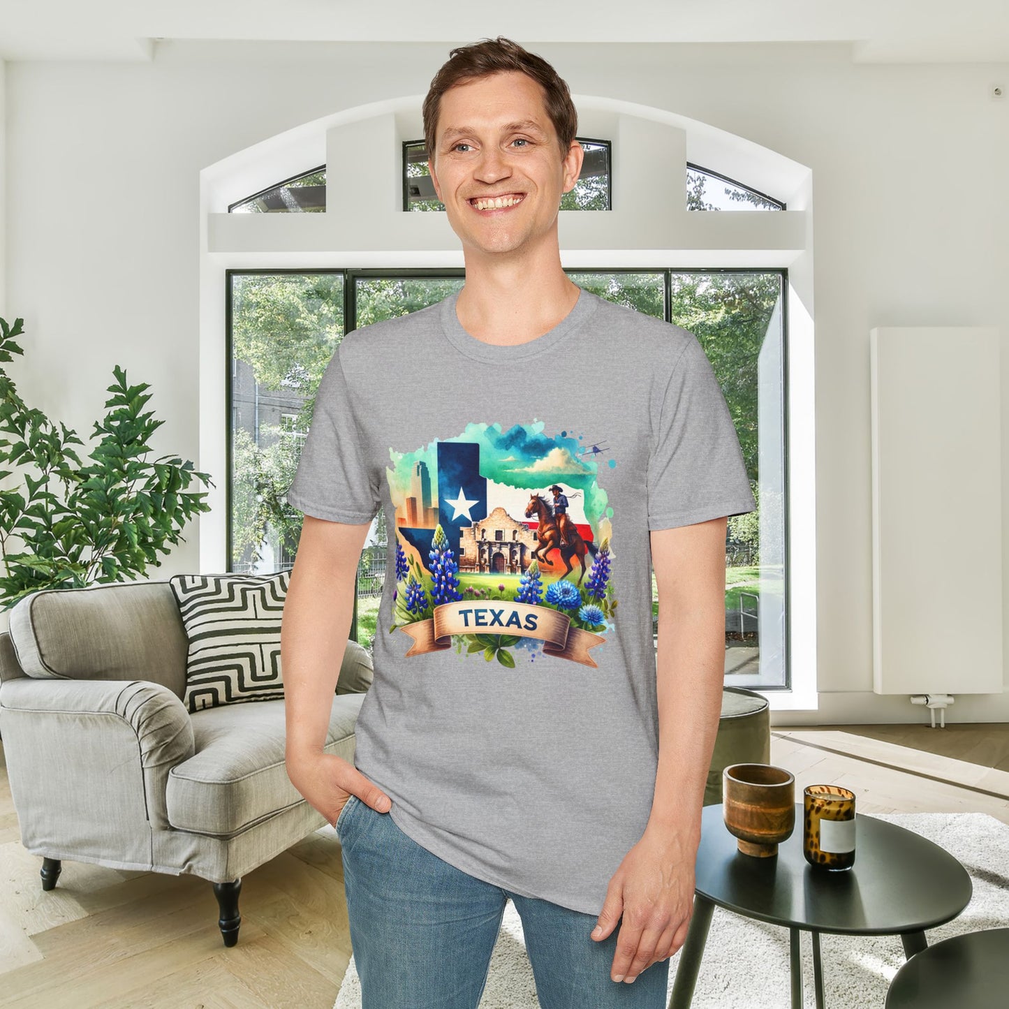 Texas Alamo & Bluebonnets Adult T-shirt