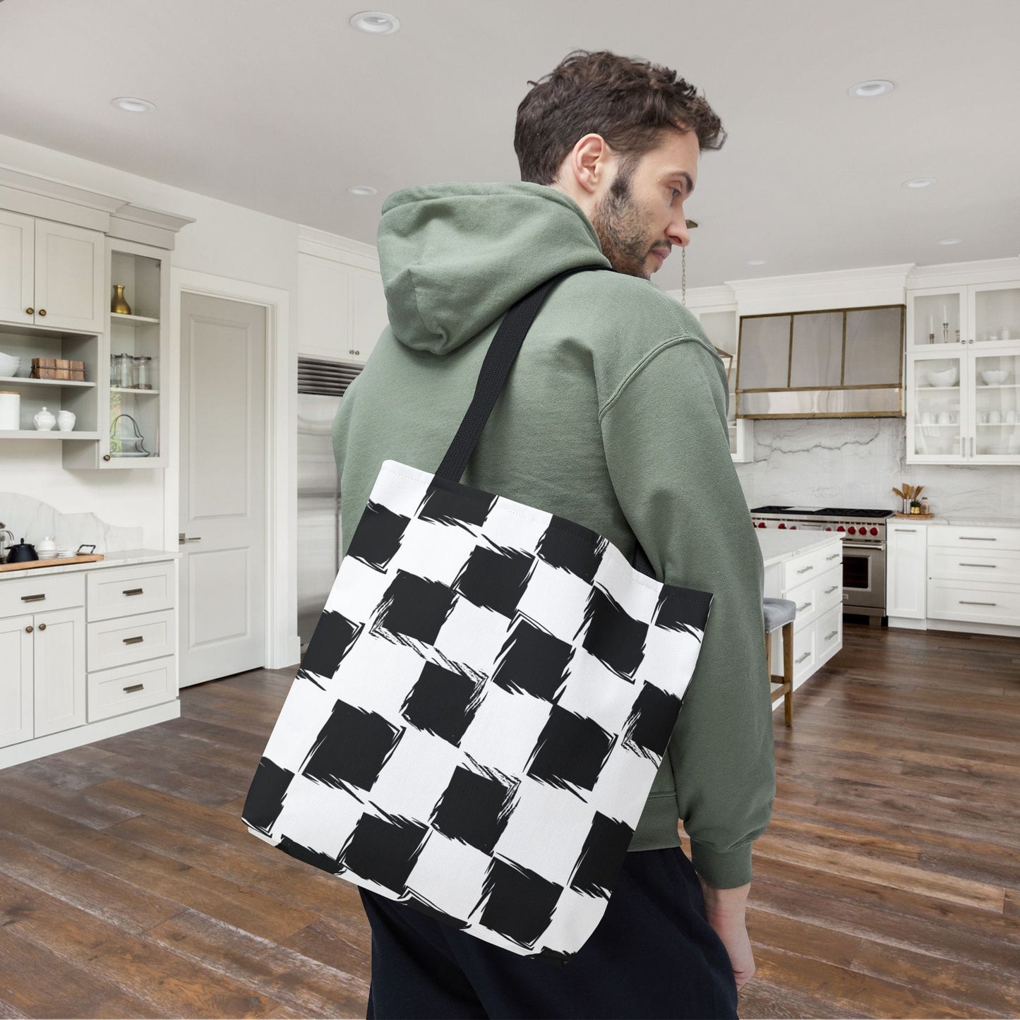 Distorted Check Canvas Tote Bag