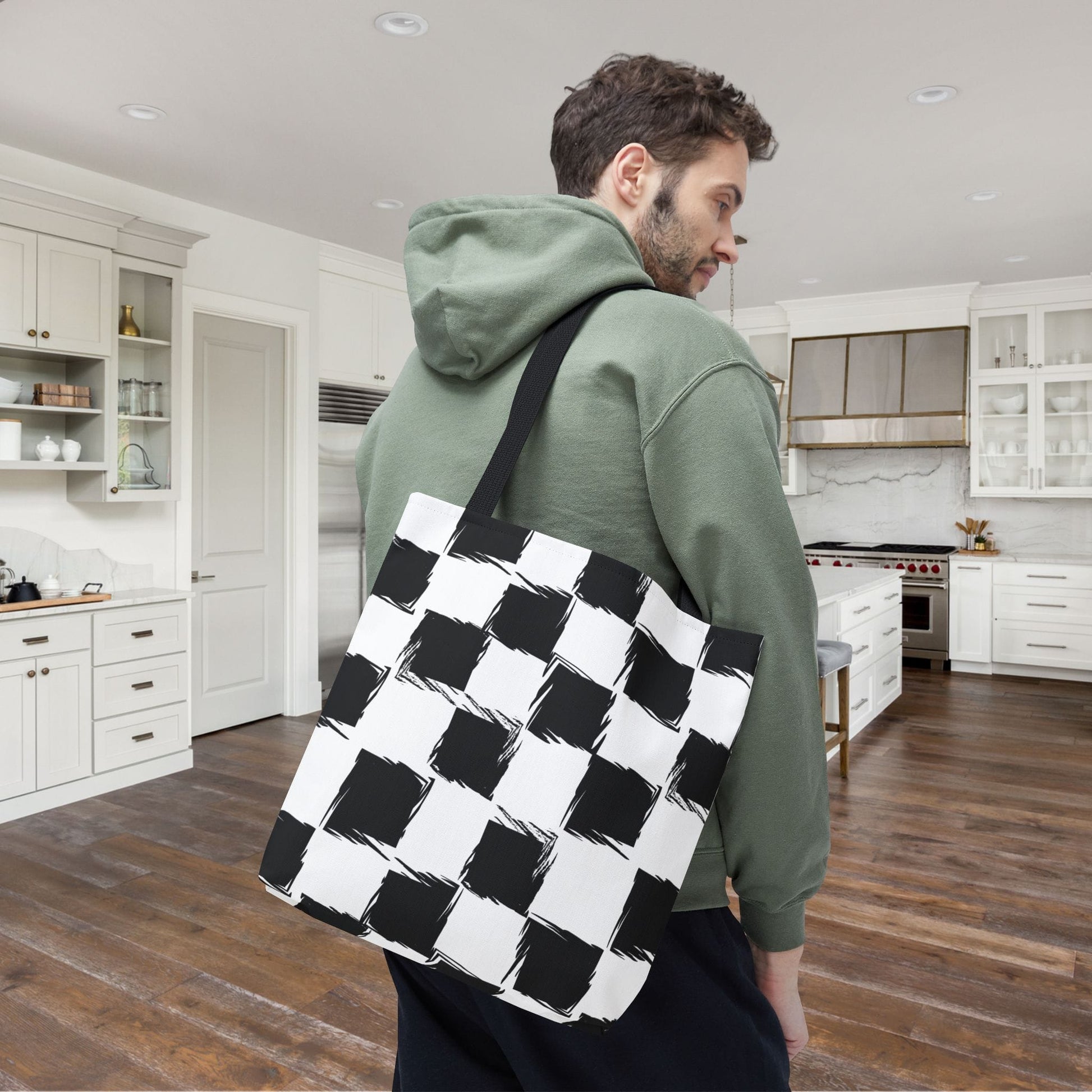 Distorted Check Canvas Tote Bag