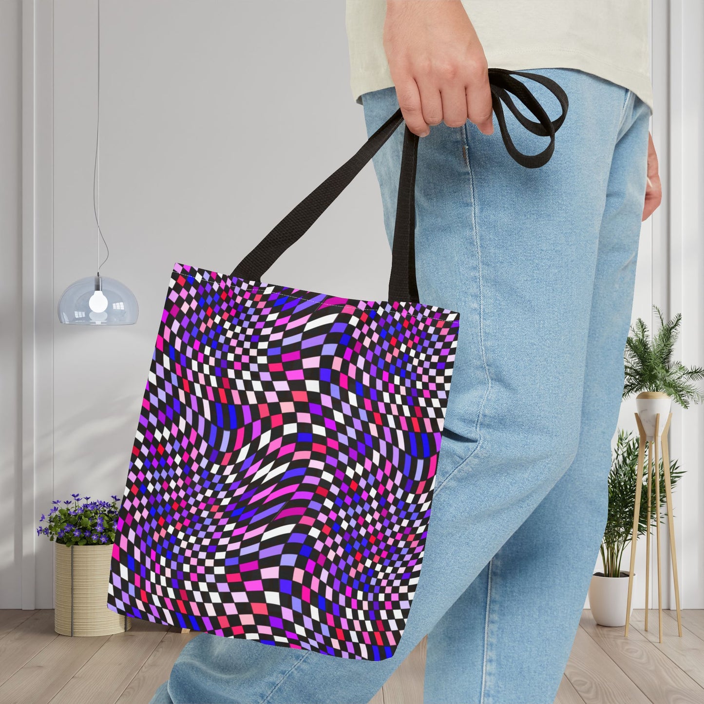 Warped Purple Checkered Canvas Tote Bag