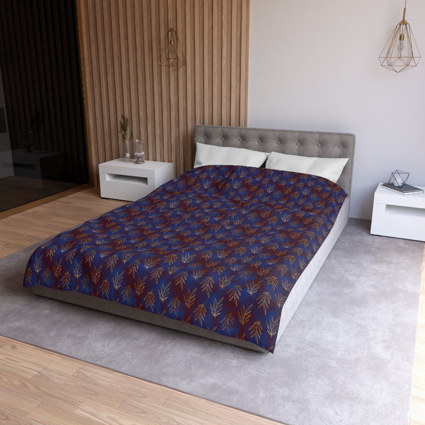 Midnight Gilded Leaves Microfiber Duvet Cover