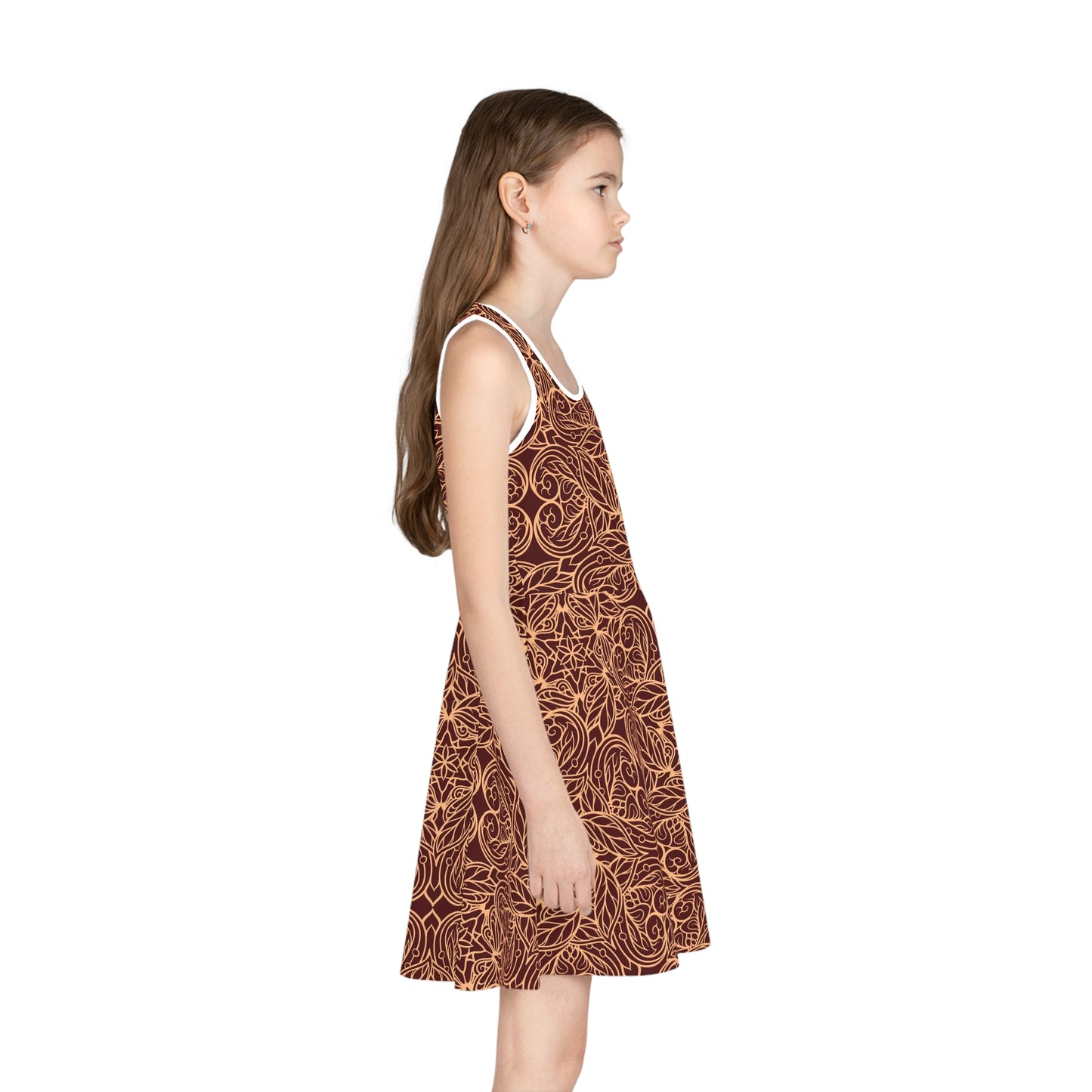 Golden Crimson Star Mandala Girls' Sleeveless Sundress