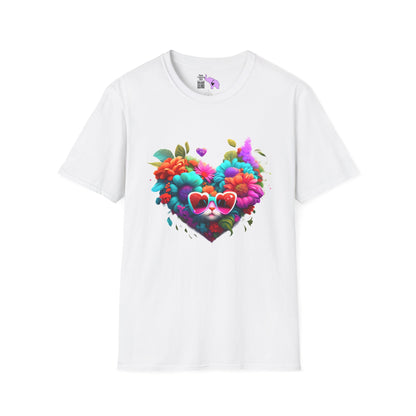 Colorful Flowers/Heart Kitten Adult T-shirt