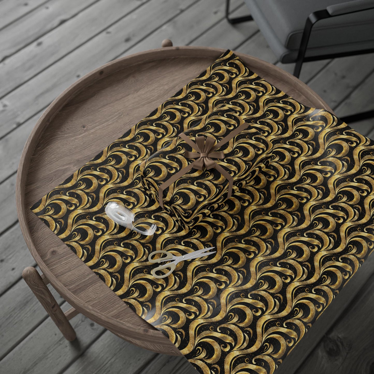 Black & Gold Luxe Swirl Wrapping Paper