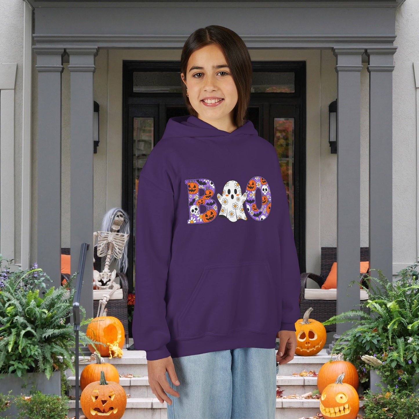 Cute Floral Boo w/Ghost Youth Hoodie
