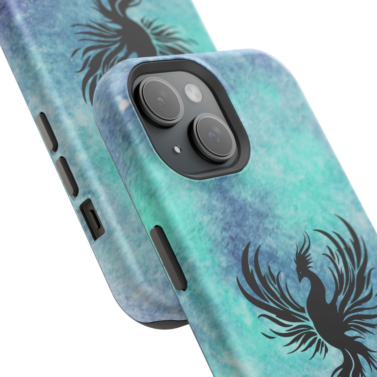 Phoenix Silhouette Over Teal Nebula MagSafe® Compatible Tough Case for iPhone