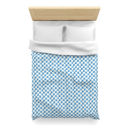 Cozy Blue Checkered Microfiber Duvet Cover