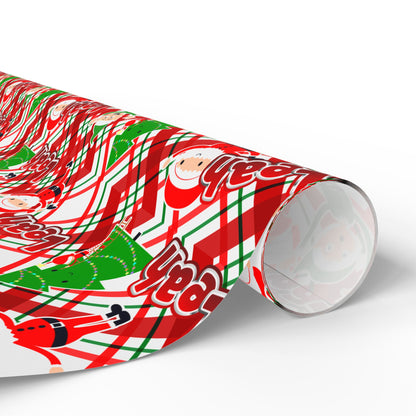 Playful Skinny Santa & Elves Christmas Custom Wrapping Paper (Leah)