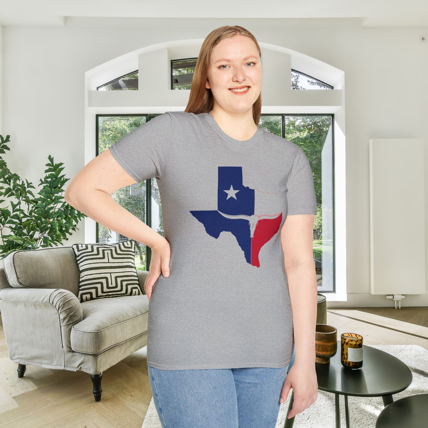 Texas Flag w/Longhorn Adult T-shirt