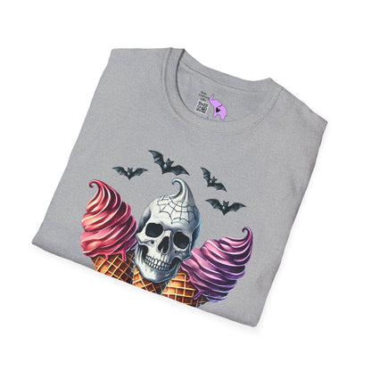 Cute Ice Cream Cone Skull w/Bats Adult T-shirt