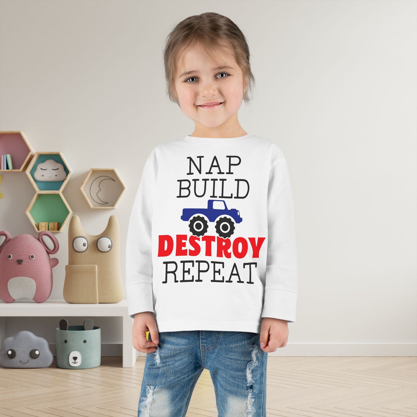 Nap Build Destroy Repeat Toddler Long Sleeve Tee