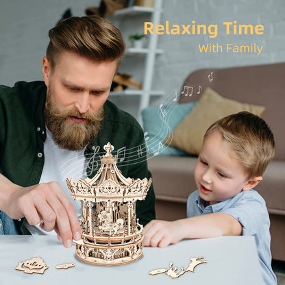 Carousel 3D DIY Wooden Puzzle Model Rotating Music Box