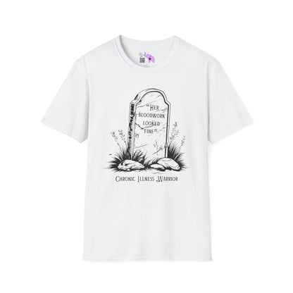 "Her Bloodwork Looked Fine" Headstone Adult T-shirt