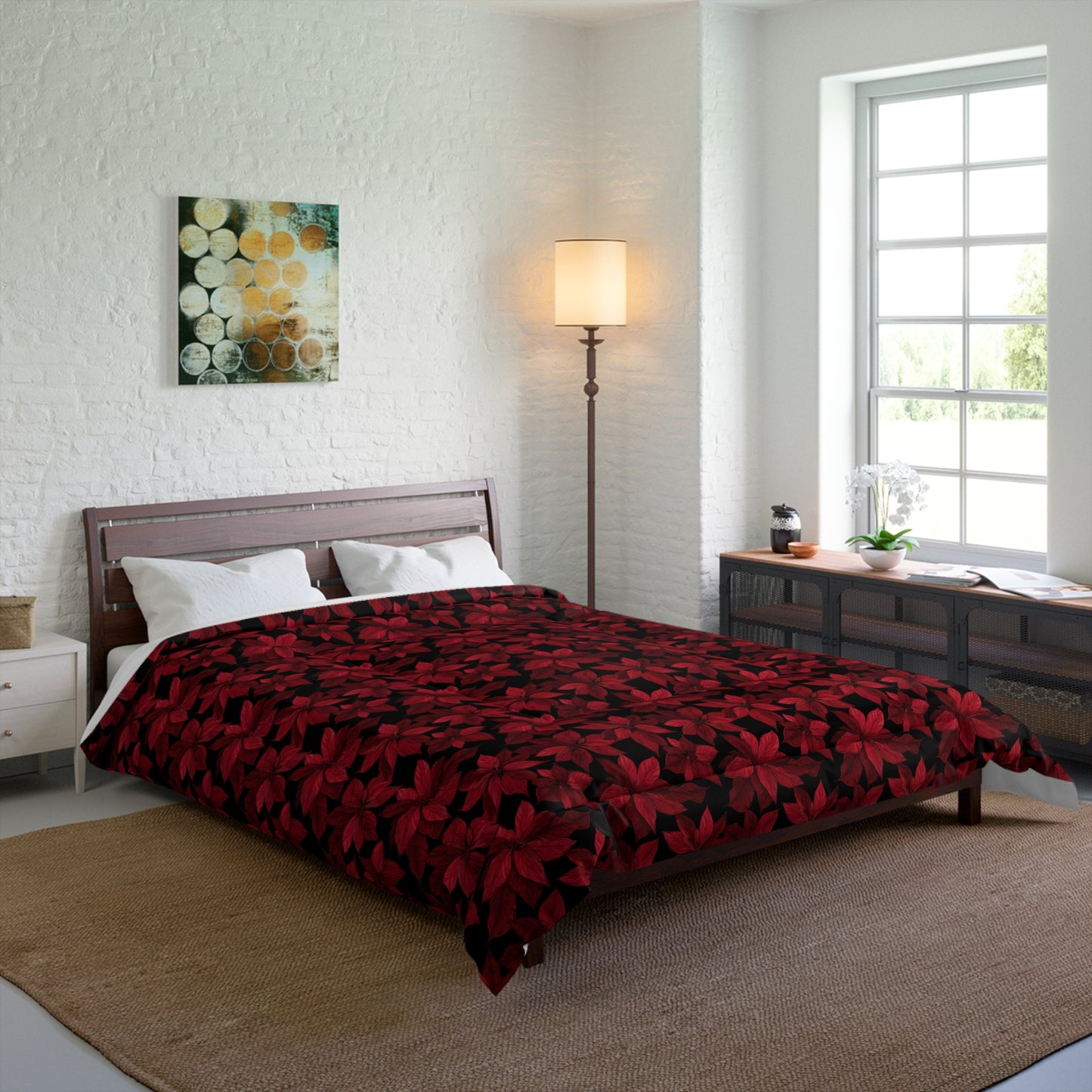 Midnight Poinsettia Garden Comforter