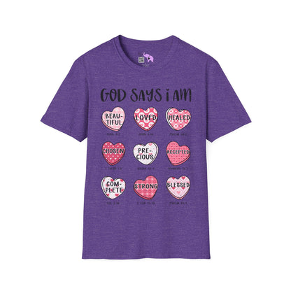 God Says I Am... (Conversation Hearts) Adult T-shirt
