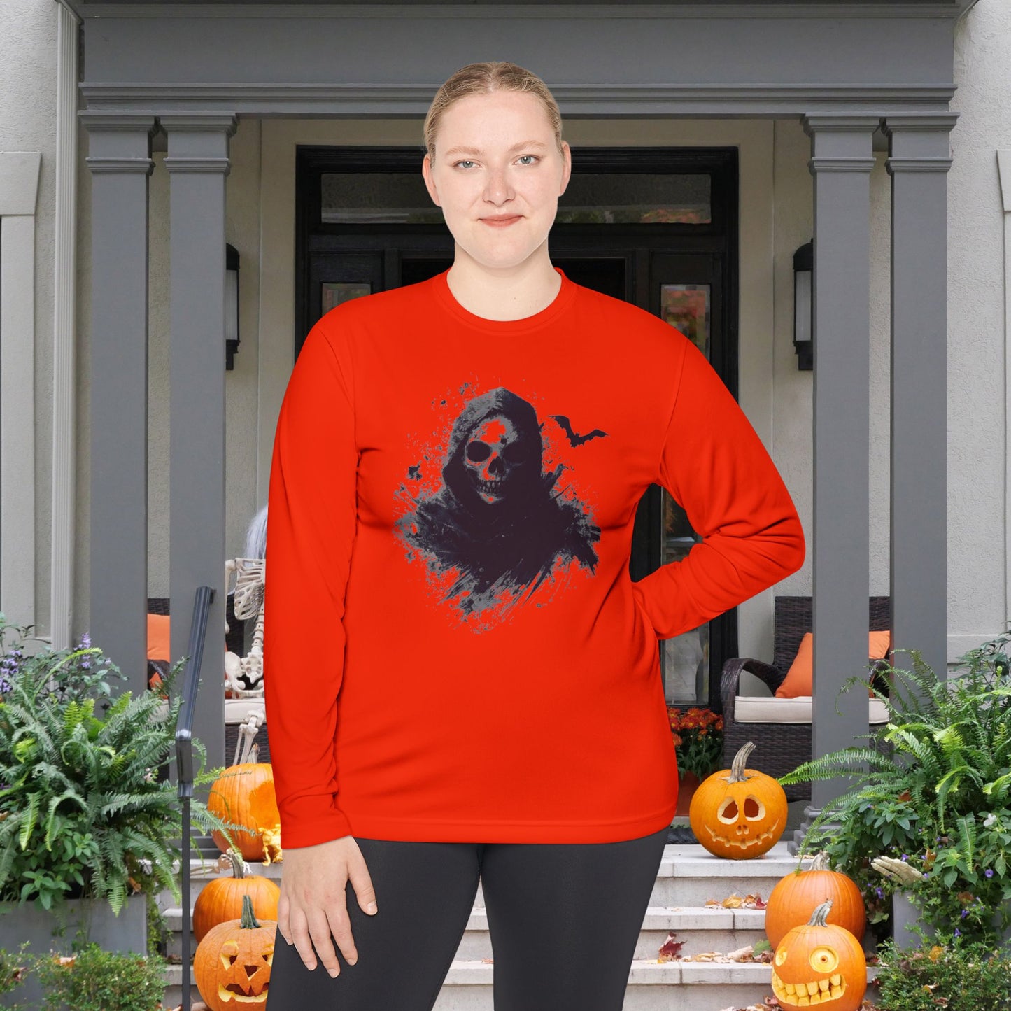 Creepy Death Skull Adult Long Sleeve Tee