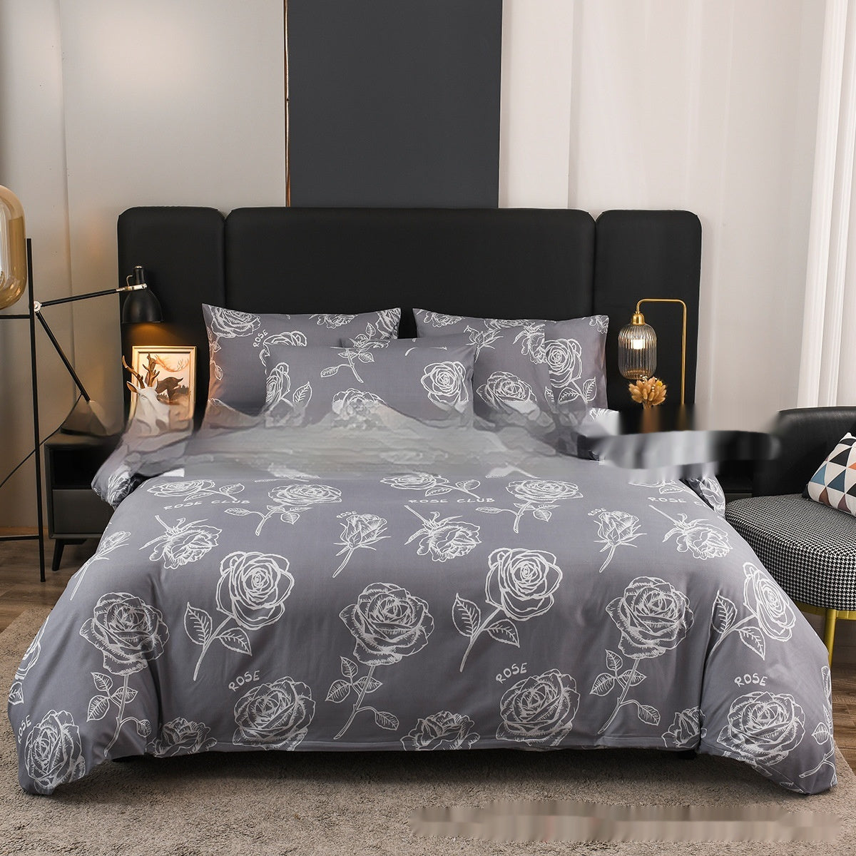 Floral Grey & White 3/4Pc Duvet Cover Bedding Set