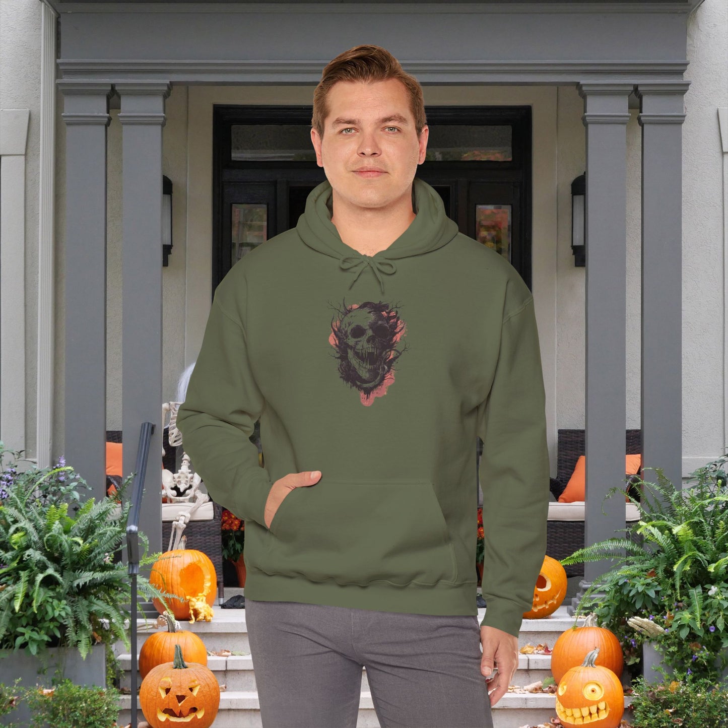 Creepy Skull in Tree Heavy Blend™ Hooded Sweatshirt