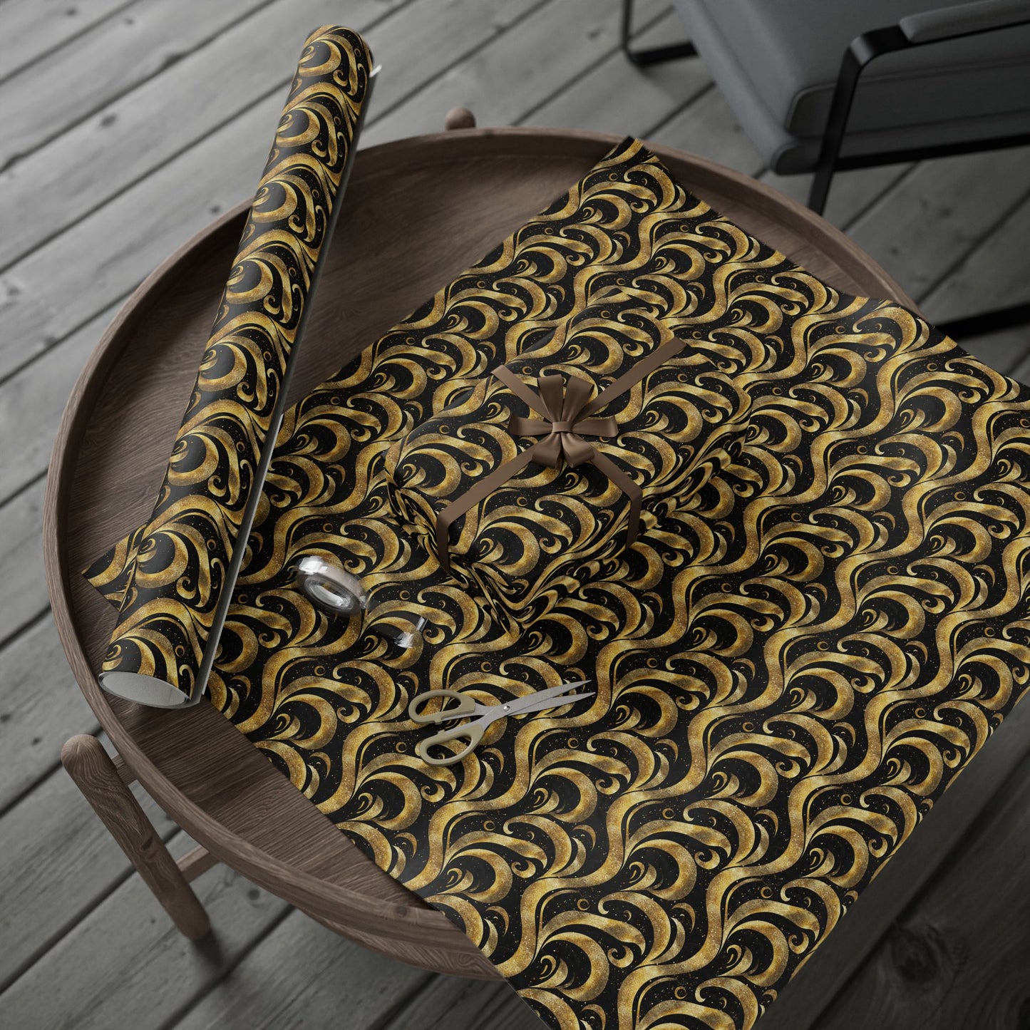 Black & Gold Luxe Swirl Wrapping Paper