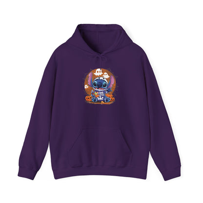 Spooky Skeleton Stitch w/Ghosts and Pumpkins  Heavy Blend™ Hooded Sweatshirt
