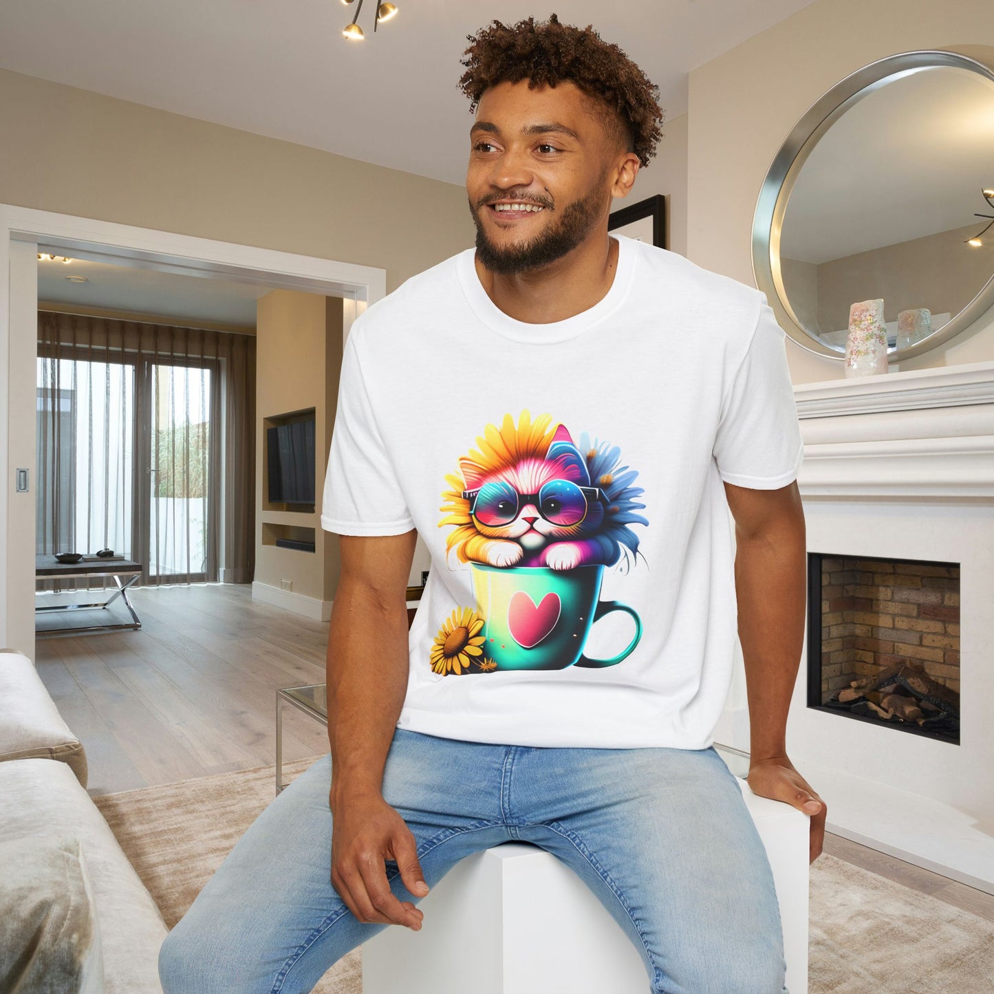 Cool Sunflower Kitten 2 Adult T-shirt