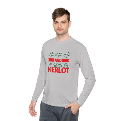 Ho Ho Ho And A Bottle Of Merlot Adult Long Sleeve Tee