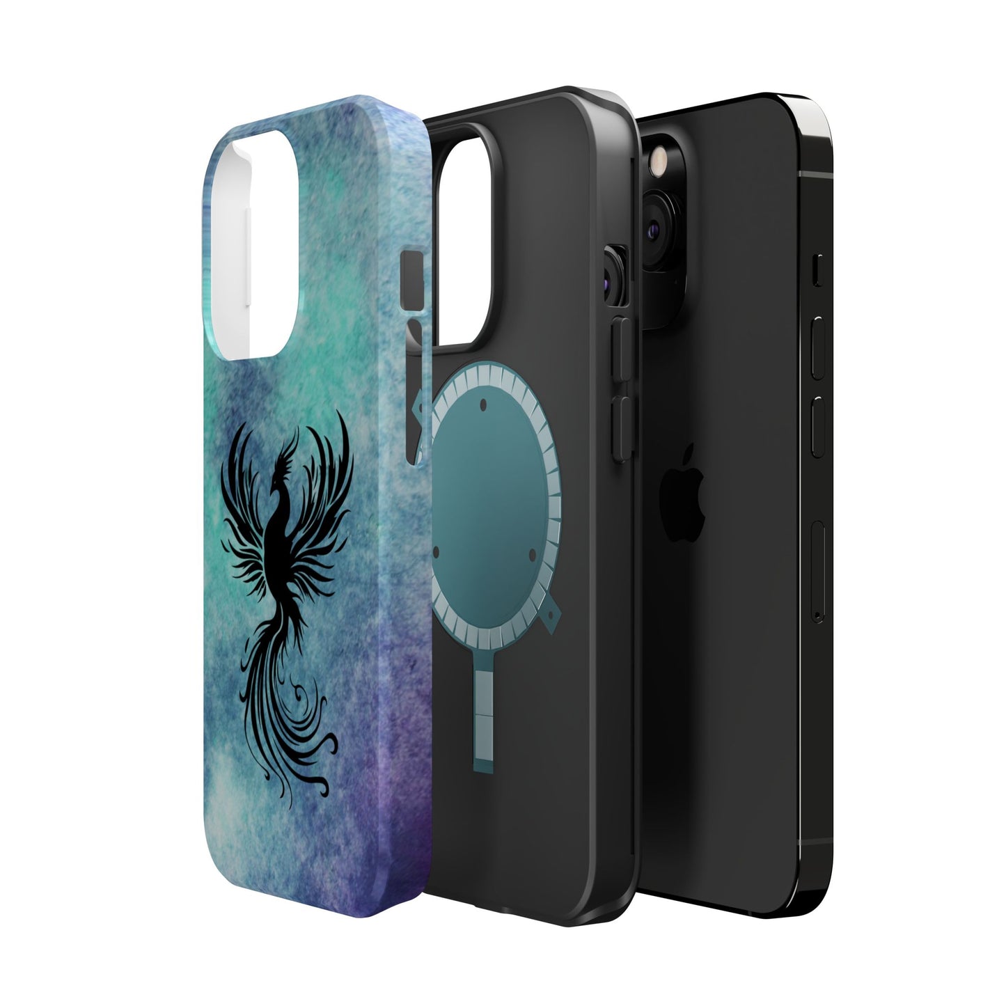 Phoenix Silhouette Over Teal Nebula MagSafe® Compatible Tough Case for iPhone