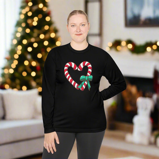 Candy Cane Heart Adult Long Sleeve Tee