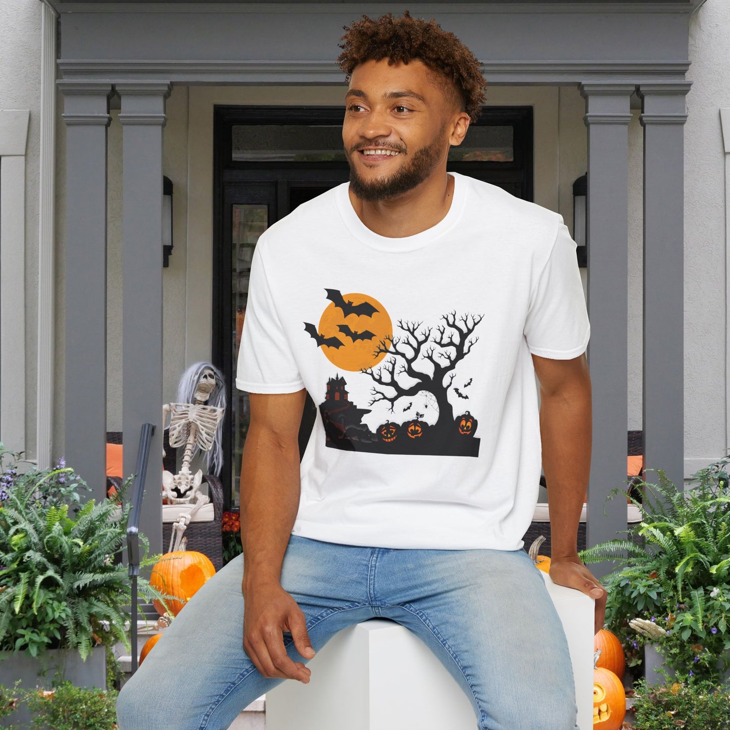 Spooky House & Graveyard Adult T-shirt