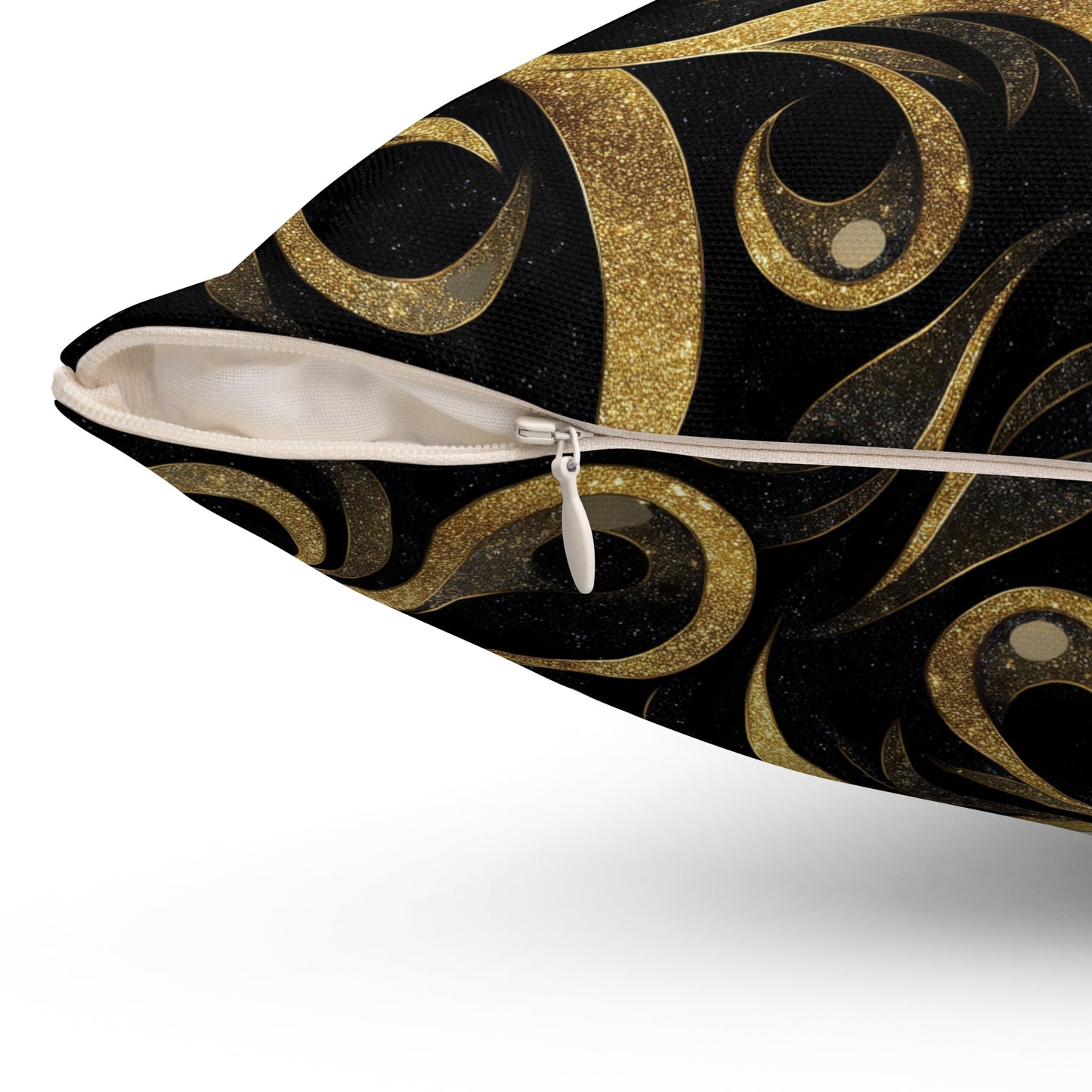 Golden Noir Swirl Throw Pillow