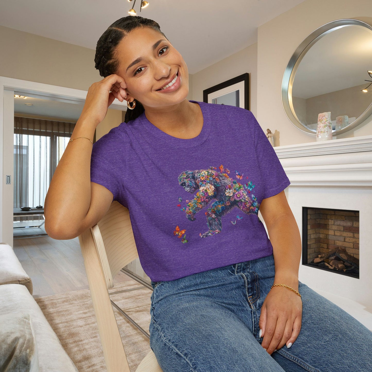 Flowers & Butterflies Bigfoot Adult T-shirt