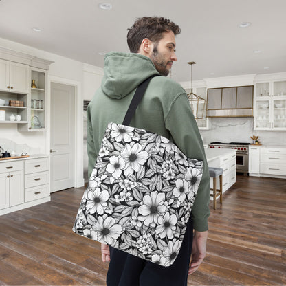 Black & White Forget-Me-Nots Canvas Tote Bag