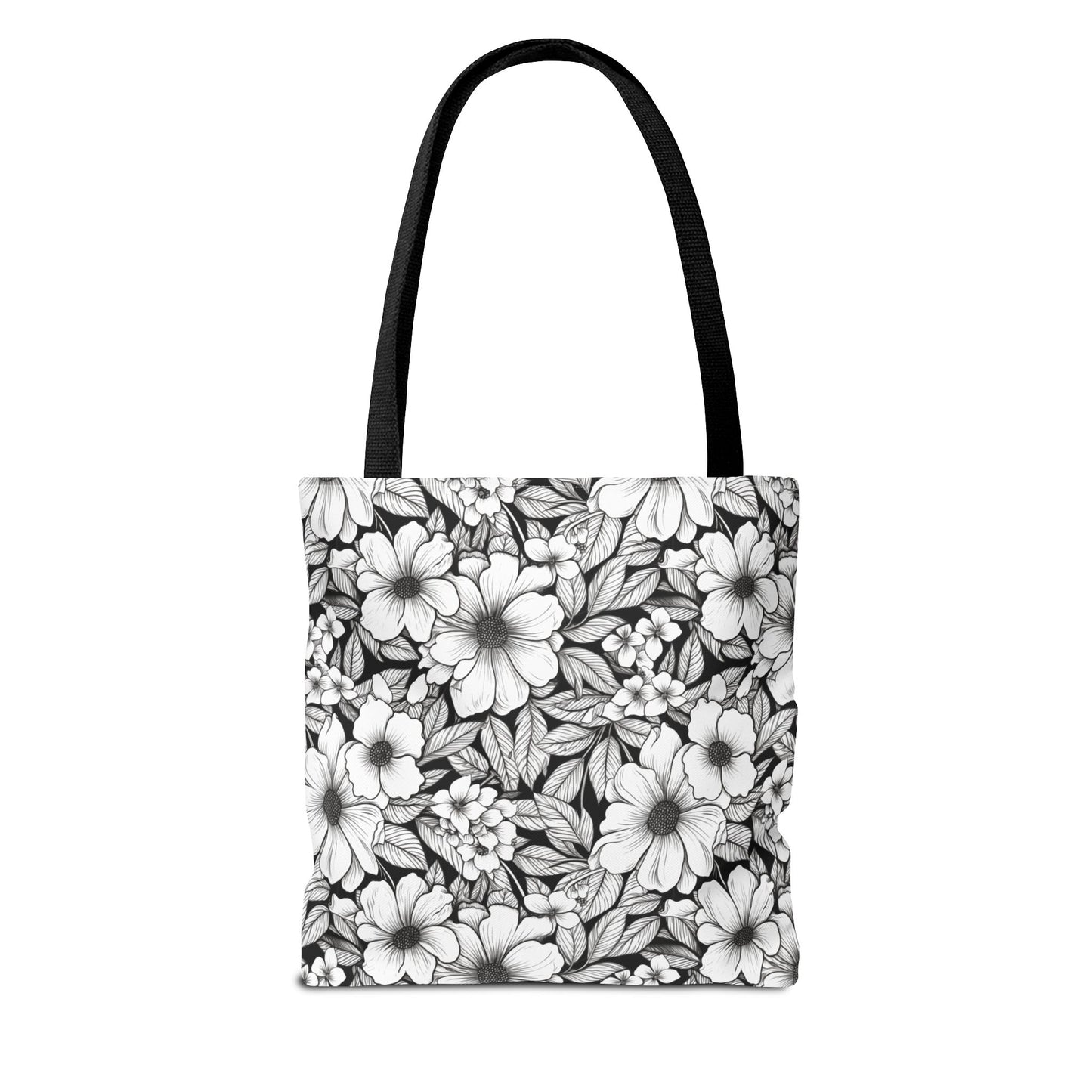 Black & White Forget-Me-Nots Canvas Tote Bag
