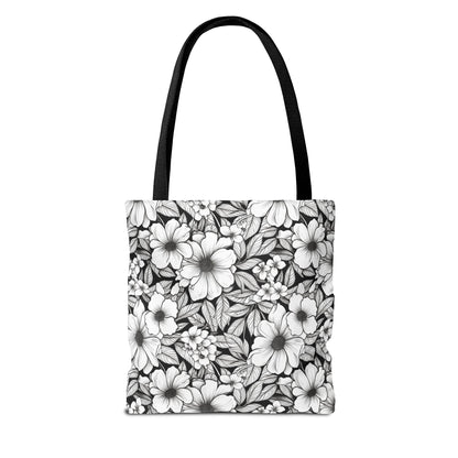 Black & White Forget-Me-Nots Canvas Tote Bag
