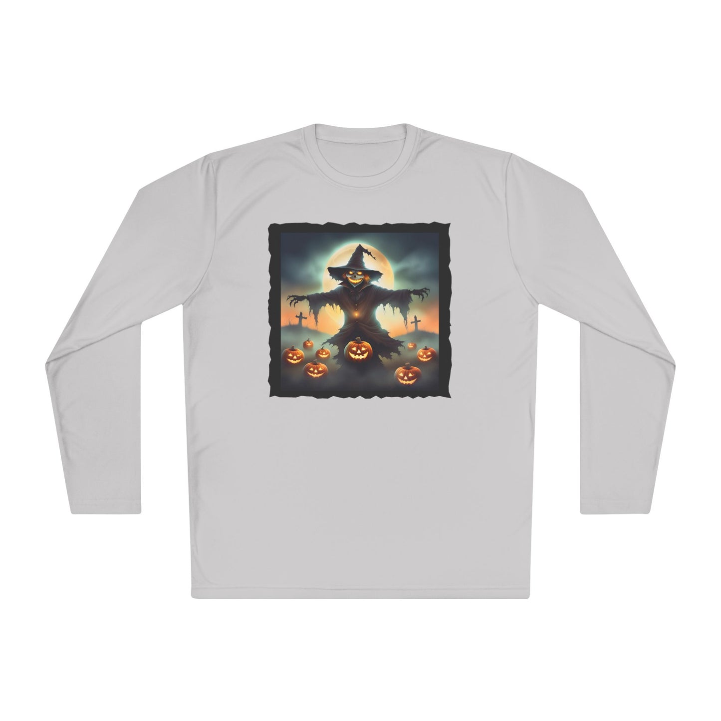 Halloween Scarecrow w/Pumpkins 2 Adult Long Sleeve Tee