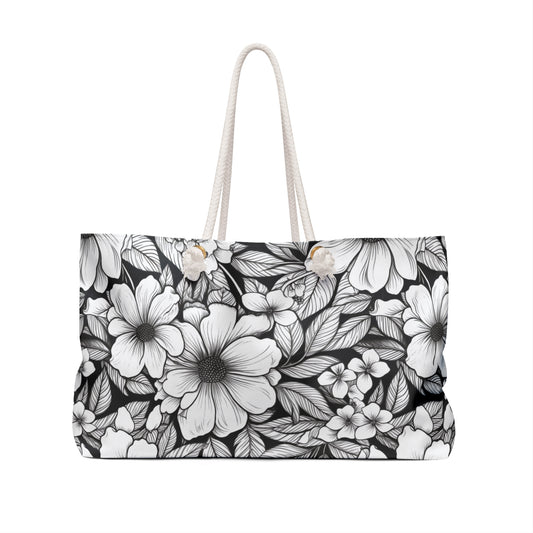 Black & White Forget-Me-Nots Weekender Bag