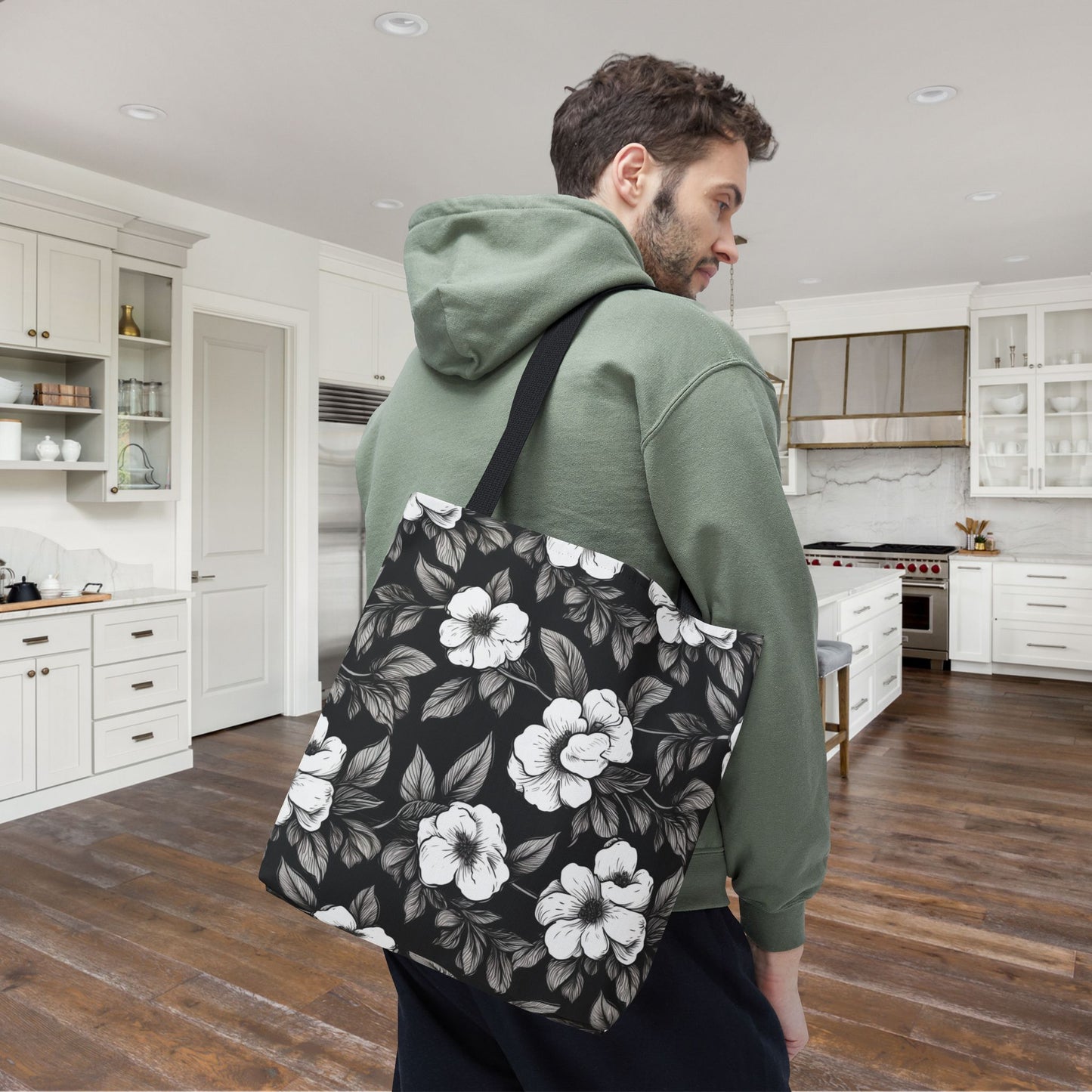 Black & White Daisies Canvas Tote Bag
