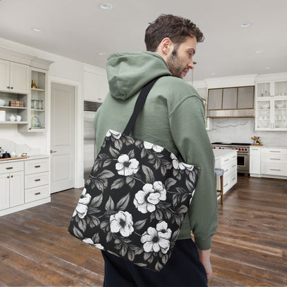 Black & White Daisies Canvas Tote Bag