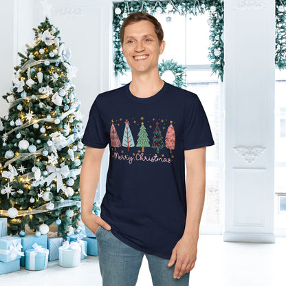 Merry Christmas Trees & Stars Adult T-shirt
