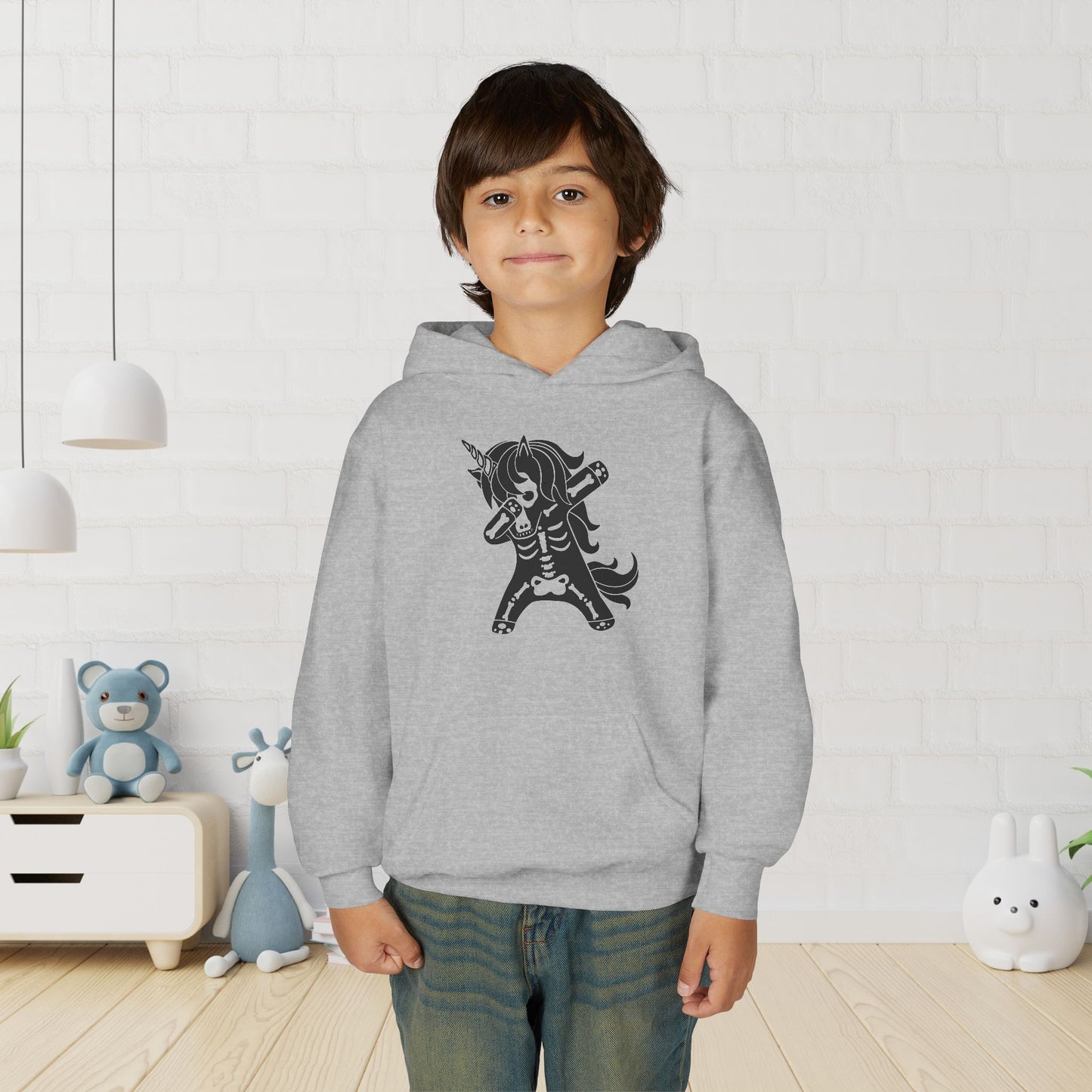 Dabbing Unicorn Skeleton Youth Heavy Blend Hoodie