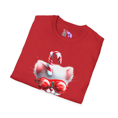 Candy Cane Kitten Adult T-shirt