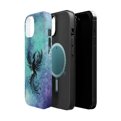 Phoenix Silhouette Over Teal Nebula MagSafe® Compatible Tough Case for iPhone